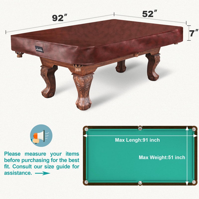Shieldo Heavy Duty Leatherette Billiard Pool Table Cover,Waterproof&Tearproof Cover for Pool Table,7/8/9 Foot Fitted(7FT/Brown) - Image 2